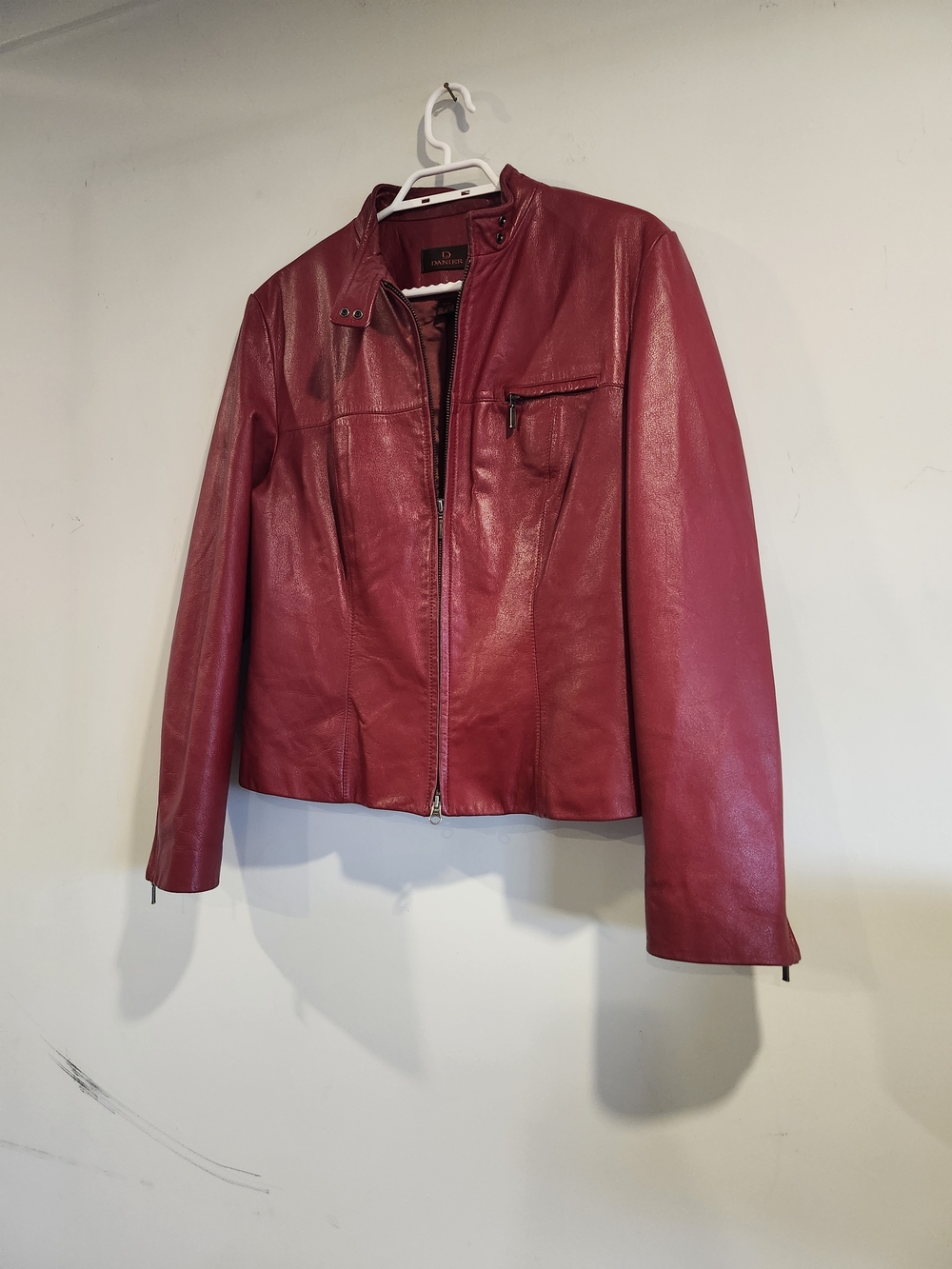 Danier Women's Red Leather Zip Jacket - Medium
